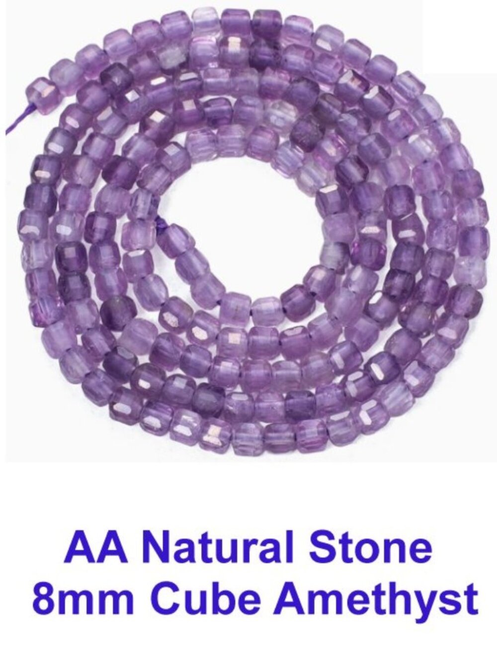 AA Natural Stone 8mm Cube Amethyst 15" Strand